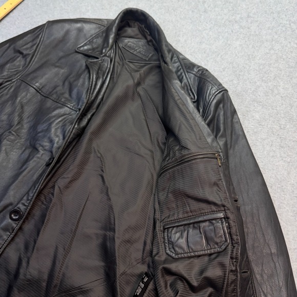 Bostonian Men's Genuine Leather Jacket Black Size L Button Front Mid-Length Coat - Picture 4 of 9
